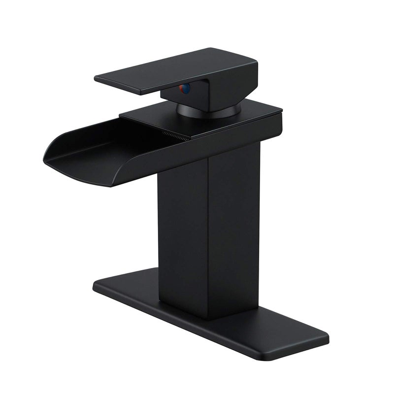 BWE Black Bathroom Faucet Waterfall Single Handle Bathroom Faucet One Hole Bathroom Sink Faucet with Supply Line Lavatory Vanity Mixer Tap Deck Mounted Matte Black - Image 1